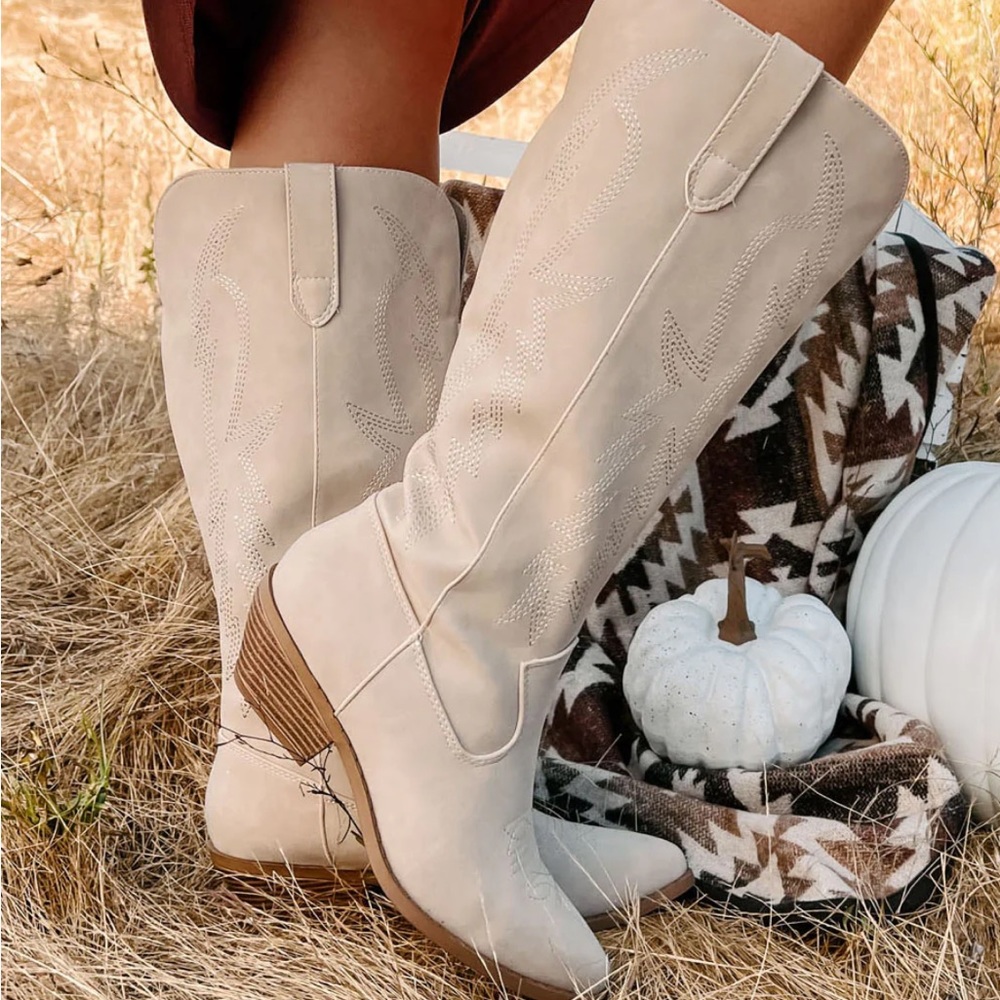 New Sand Suede Tall Western Boots